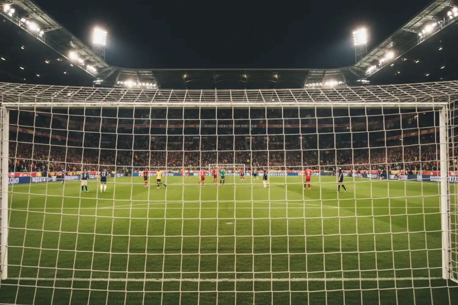 Bundesliga Stadion mit Fans und Spielfeldansicht bei einem Fußballspiel