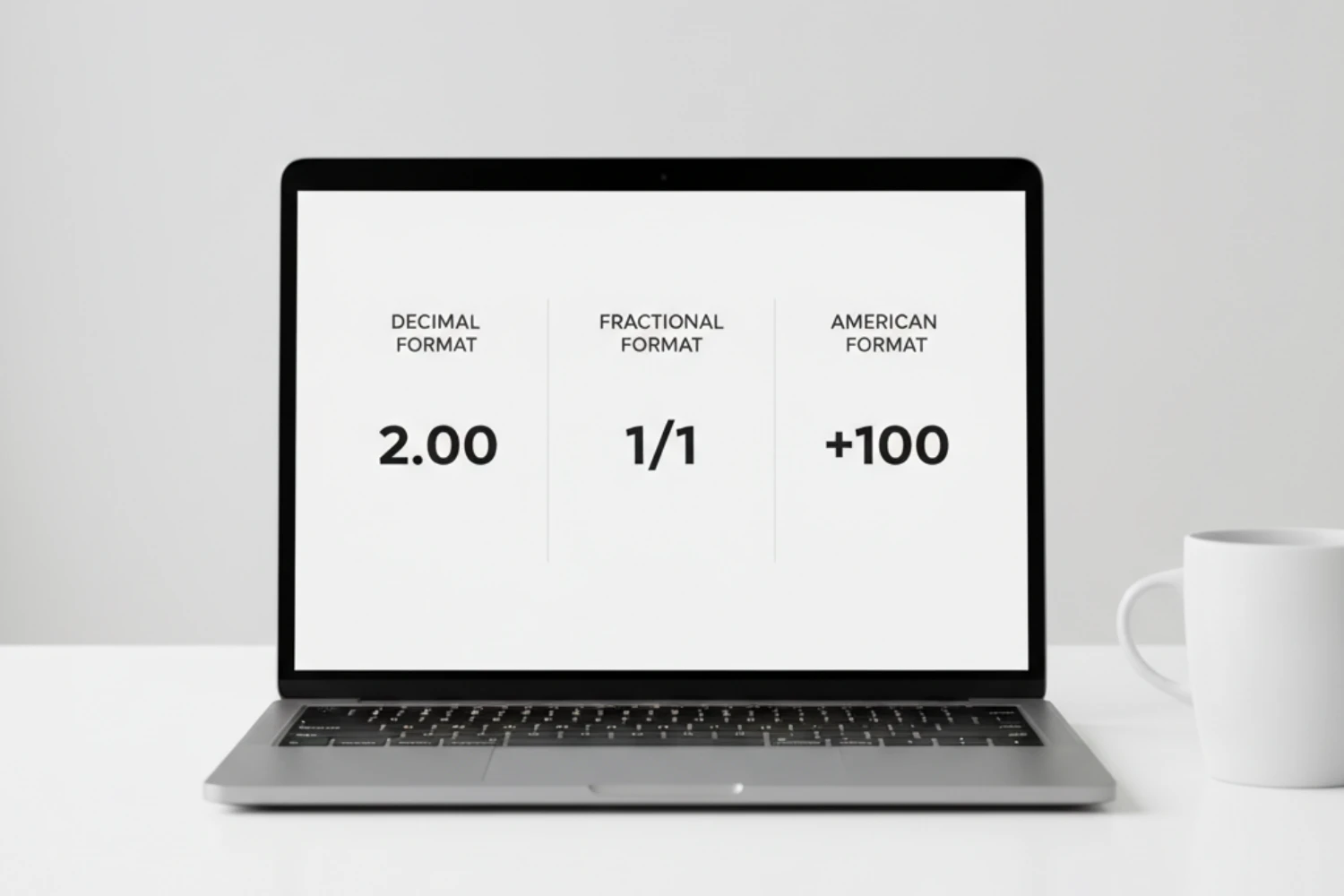 Vergleich verschiedener Quotenformate Dezimal Britisch und Amerikanisch auf einem Bildschirm